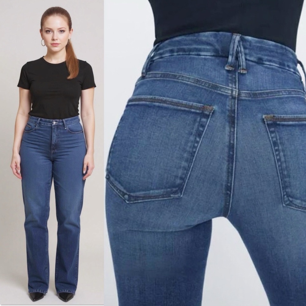 Good American Good Legs Micro Bootcut Jeans Dark Indigo Blue Plus Size 16 NEW